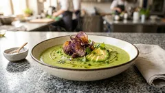 Cremige Kartoffel-Gemüsesuppe mit Avocado – mit knusprigen Ofen-Chips