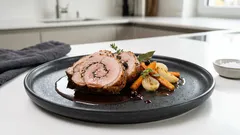 Wildschweinrollbraten in Rotweinsoße – zart geschmort mit Wacholder & Johannisbeere