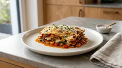 Gemüse-Lasagne mit Vollkorn & Blauschimmelkäse – würzig, unkompliziert aus dem Ofen